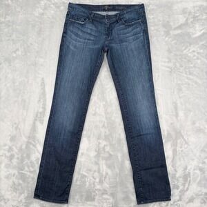 7 For All Mankind Straight Leg Jeans Women 31 (Fit 33x34) Blue Dark Wash Classic